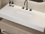 Plan vasque caniveau, sur mesure, Largeur 60 à 200 cm x Profondeur 40 à 60 cm, résine minérale ACRYSTONE® SOLID-SURFACE Finition lisse blanc mate, Livraison Offerte et Rapide.